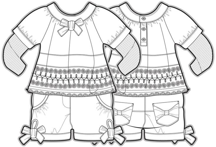长袖套装小女孩矢量服装秋冬设计线稿产品工业素材免费下载(图片编号
